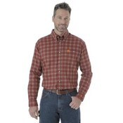 Wrangler Riggs FR Plaid Button Down Work Shirt in Burgundy